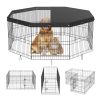 Dog Playpen, 8 Panels Foldable Metal Dog Exercise Pen with Top Cover, 24" H Pet Fence Puppy Crate Kennel with Ground Stakes