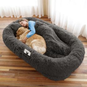 Human Dog Bed, Large Size Fits You And Pets, Washable Faux Fur Dog Bed For People Doze Off, Napping Orthopedic Dog Bed, Present Plump Pillow, Bla (Option: DarkGrey-6XL71Lx45Wx12Th)